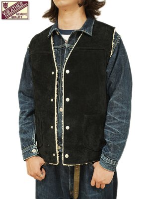 画像1: 【 Y'2 LEATHER（ワイツーレザー） 】　Steer Roughout Wool Boa Vest [ STEER ROUGHOUT (牛革) ] [ Black ]