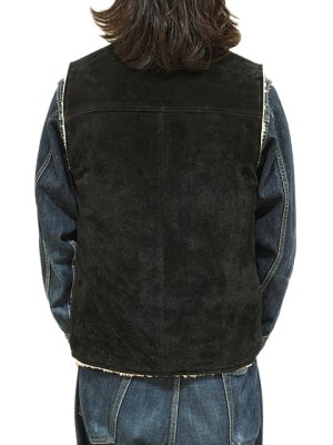 画像2: 【 Y'2 LEATHER（ワイツーレザー） 】　Steer Roughout Wool Boa Vest [ STEER ROUGHOUT (牛革) ] [ Black ]