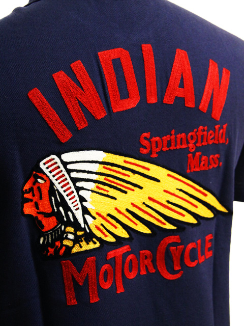 Indian MotorCycle（インディアンモーターサイクル） 】 刺繍&ワッペン入り鹿の子ポロシャツ [ INDIAN FACE ] - Lua