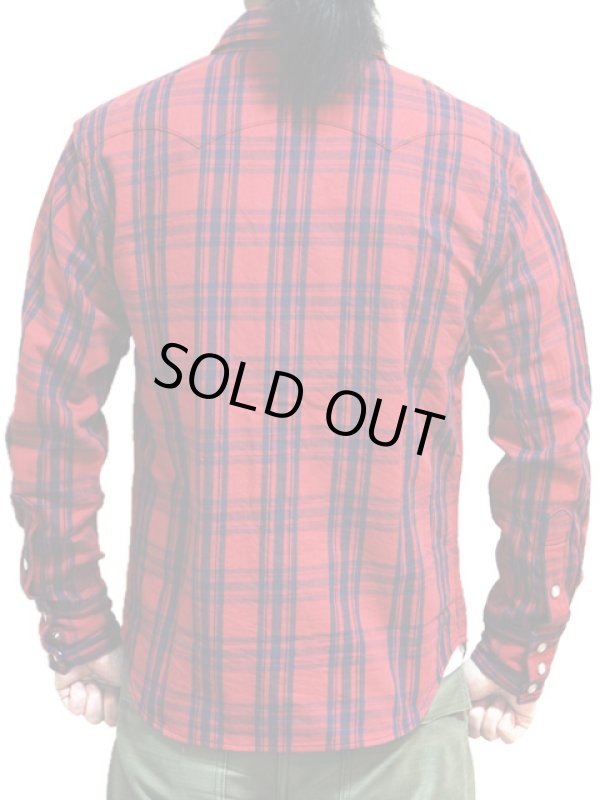 画像2: 【 Pherrow's（フェローズ） 】 インディゴチェックウエスタンシャツ [ レッド×インディゴ ]