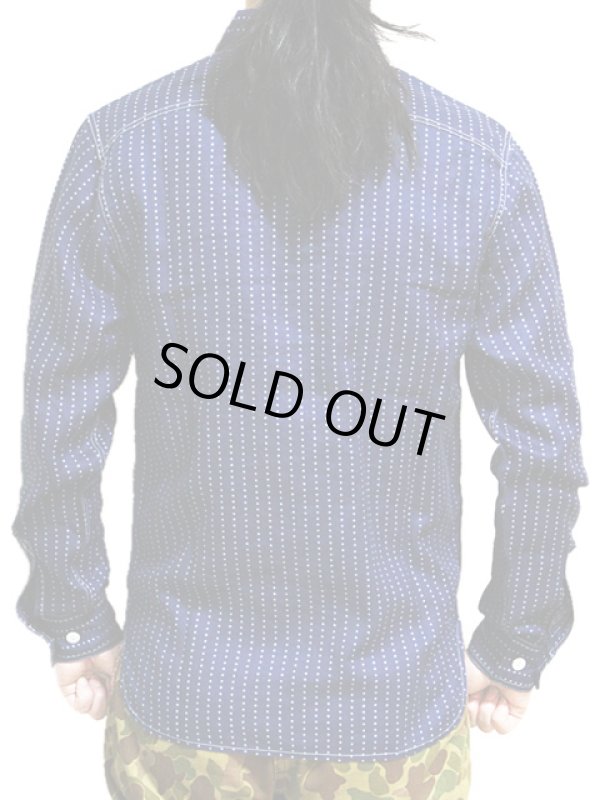 画像2: 【 Pherrow's（フェローズ） 】 リネンインディゴウォバッシュストライプワークシャツ [ スターストライプ ]