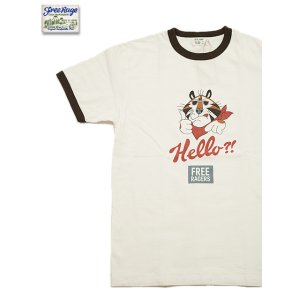 画像: 【 FREE RAGE 】　リンガープリントTシャツ [ Hello?! ] [ WHITE x BROWN ] 【 メール便可 】