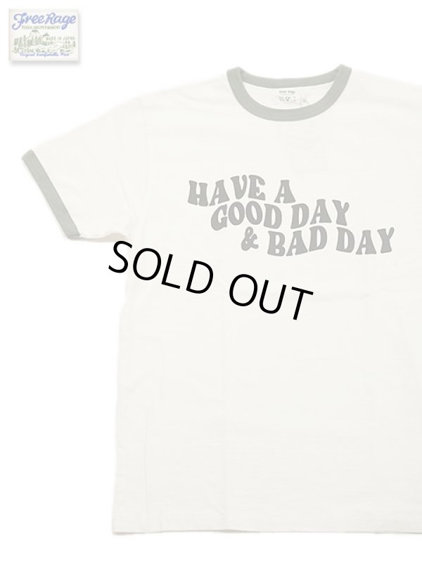 画像1: 【 FREE RAGE 】　リンガープリントTシャツ [ HAVE A GOOD DAY & BAD DAY ] [ WHITE x GREEN ] 【 メール便可 】