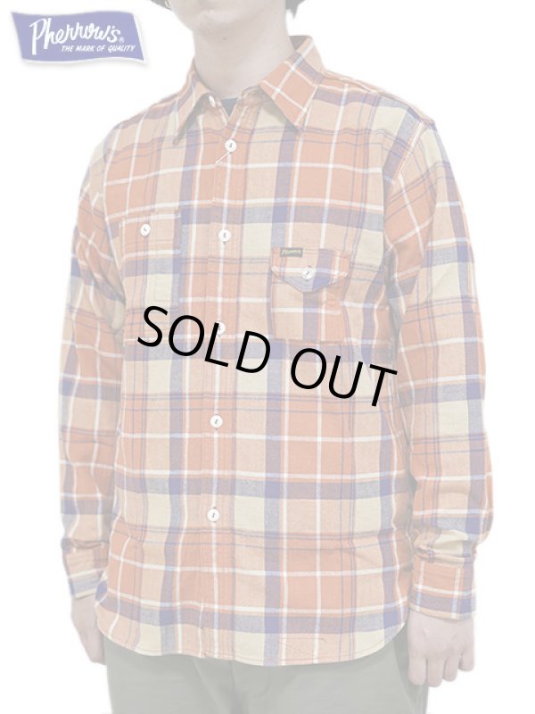 画像1: 【 Pherrow's（フェローズ） 】　ライトフランネルワークシャツ　[ Light Flannel Work Shirts ] [ ORANGE ]