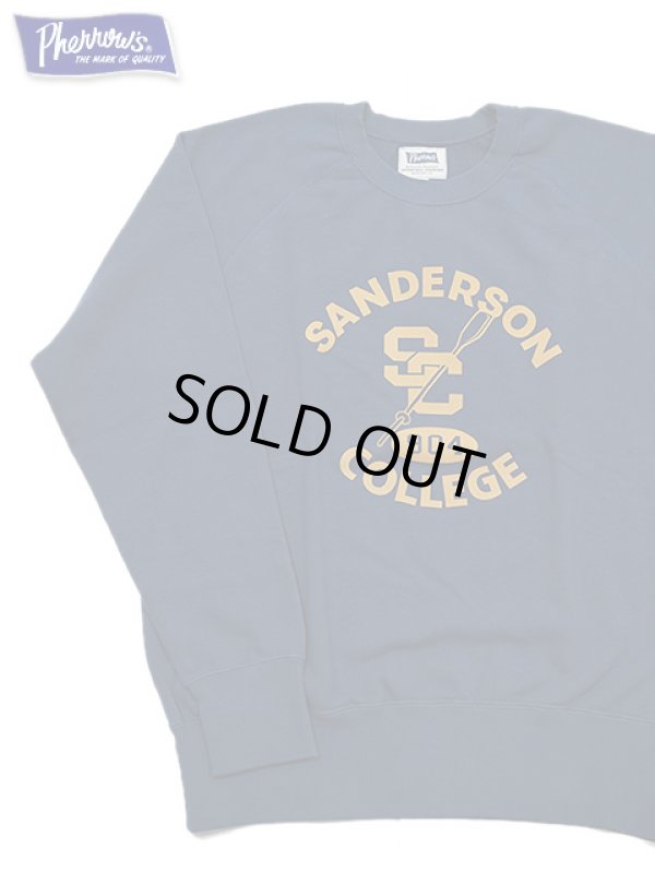 画像1: 【 Pherrow's（フェローズ） 】　フロッキープリントスウェット [ SANDERSON COLLEGE ] [ NAVY ]