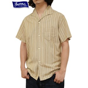 画像: 【 Pherrow's（フェローズ） 】 半袖ストライプイタリアンカラーシャツ [  ITALIAN COLLAR SHIRTS ] [ BEIGE STRIPE ] 【 メール便可 】