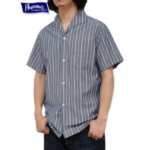 画像: 【 Pherrow's（フェローズ） 】 半袖ストライプイタリアンカラーシャツ [  ITALIAN COLLAR SHIRTS ] [ NAVY STRIPE ] 【 メール便可 】