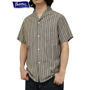 画像: 【 Pherrow's（フェローズ） 】 半袖ストライプイタリアンカラーシャツ [  ITALIAN COLLAR SHIRTS ] [ CHARCOAL STRIPE ] 【 メール便可 】