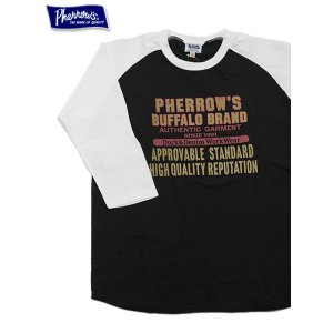 画像: 【 Pherrow's（フェローズ） 】　Baseball Tee　[ BUFFALO BRAND ] [  WHITE x BLACK ]【 メール便可 】