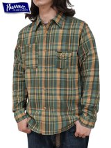 画像: 【 Pherrow's（フェローズ） 】　ガチャポケフランネルワークシャツ　[ Flannel Work Shirts ] [ GREEN × ORANGE CHECK ]