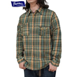 画像: 【 Pherrow's（フェローズ） 】　ガチャポケフランネルワークシャツ　[ Flannel Work Shirts ] [ GREEN × ORANGE CHECK ]