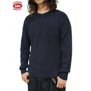 画像: 【 UES（ウエス） 】 インディゴビッグワッフルクルーネックTシャツ [ Crew Neck Thermal ] [ Indigo ]