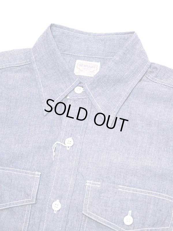 画像3: 【 HEAD LIGHT（ヘッドライト） 】　チェーン刺繡入りシャンブレーワークシャツ　[ 5oz. Shambray Work Shirt ]