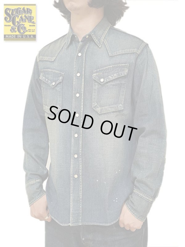 画像1: 【 SUGAR CANE（シュガーケン） 】 BLUE DENIM L/S WESTERN SHIRTS [ AGED MODEL ] [ H.NAVY ]