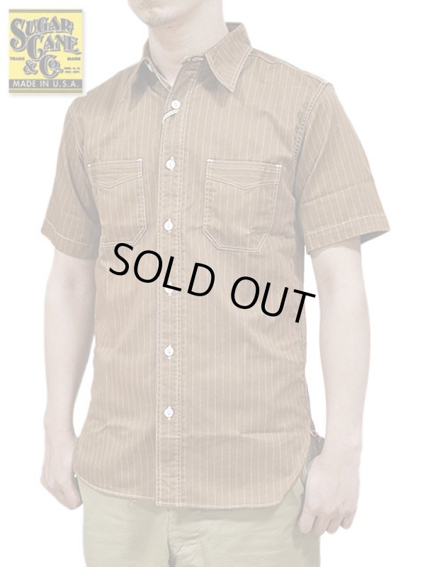 画像1: 【 SUGAR CANE（シュガーケン） 】 【 8.5oz. 】 BROWN WABASH STRIPE S/S WORK SHIRTS [ FICTION ROMANCE ] 