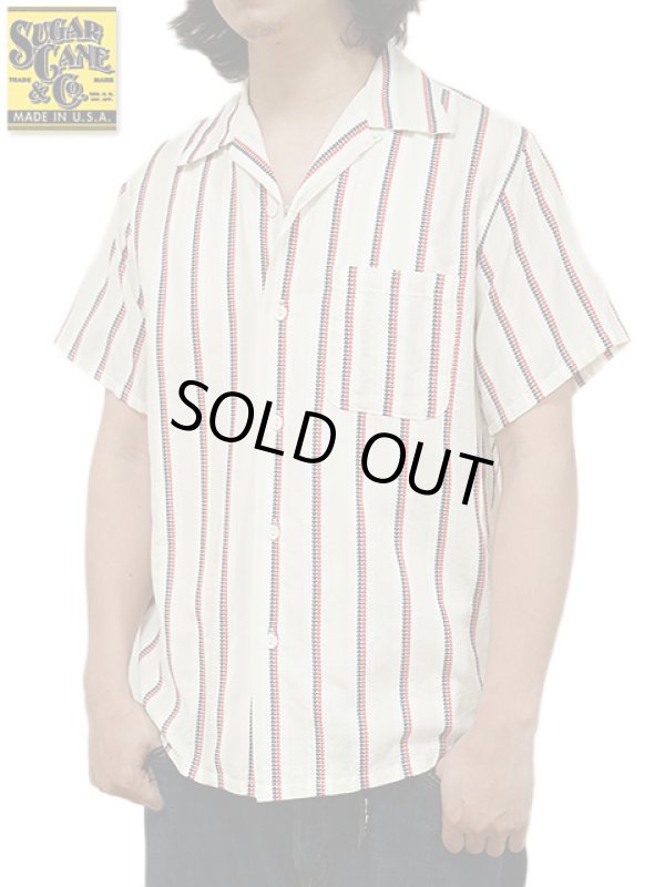 画像1: 【 SUGAR CANE（シュガーケン） 】 ハートストライプオープンカラーシャツ [ Heart Stripe Open Shirt ] [ OFF WHITE ] 【 メール便可 】