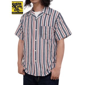 画像: 【 SUGAR CANE（シュガーケン） 】 ハートストライプオープンカラーシャツ [ Heart Stripe Open Shirt ] [ NAVY ]