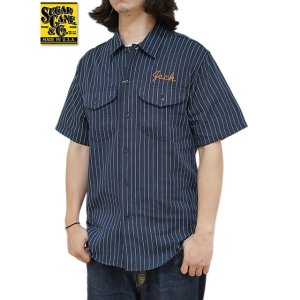 画像: 【 SUGAR CANE（シュガーケン） 】 半袖コークストライプワークシャツ [ COKE STRIPE WORK SHIRTS ] [ NAVY ]