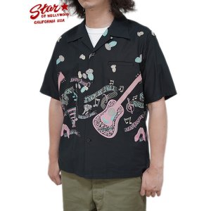 画像: 【 STAR OF HOLLYWOOD（スターオブハリウッド） 】　COTTON TYPEWRITER OPEN SHIRT　[ ROCK'N'ROLL GUITAR ] [ BLACK ]