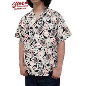 画像: 【 STAR OF HOLLYWOOD（スターオブハリウッド） 】　S/S TYPEWRITER COTTON OPEN SHIRT　[ PLAYING CARDS ] [ BLACK ]