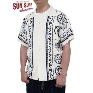 画像: 【 SUN SURF（サンサーフ） 】　半袖アロハシャツ　S/S HAWAIIAN SHIRT　[ ALL ABOARD ]　[ OFF WHITE ]