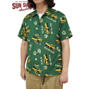 画像: 【 SUN SURF（サンサーフ） 】　コットンヘリンボーンアロハシャツ　S/S HAWAIIAN SHIRT [ ARMY VEHICLE ] [ OLIVE ]