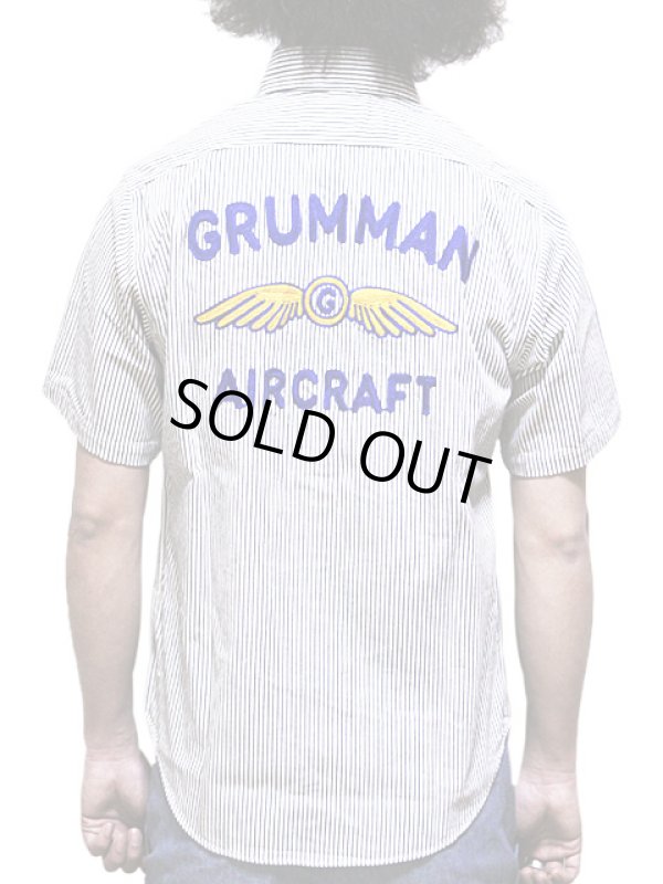 画像2: 【 SUGAR CANE（シュガーケン） 】　半袖チェーン刺繍カスタムヒッコリーワークシャツ　[ GRUMMAN AIRCRAFT ]