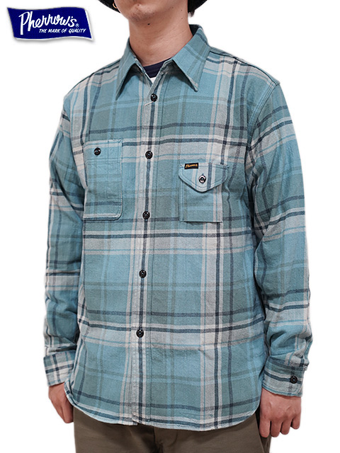 画像1: 【 Pherrow's（フェローズ） 】　ライトフランネルワークシャツ　[ Light Flannel Work Shirts ] [ BLUE ]