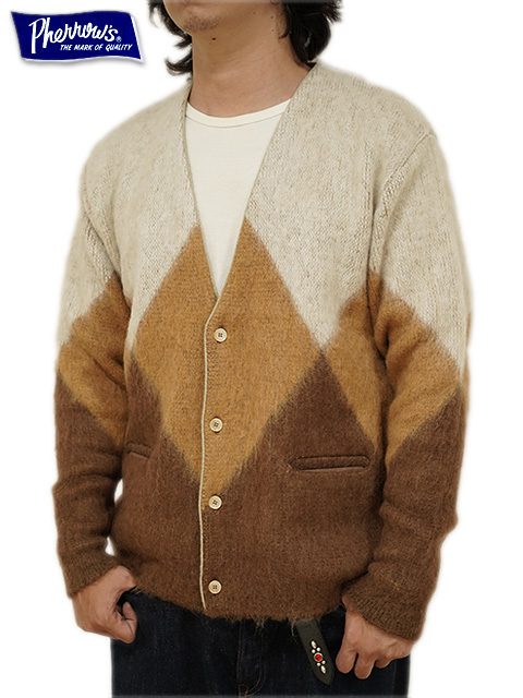 画像1: 【 Pherrow's（フェローズ） 】　モヘアニットカーディガン　[ MOHAIR KNIT CARDIGAN ] [ MUSTARD x BROWN ] 