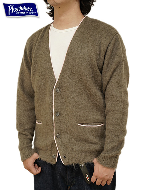 画像1: 【 Pherrow's（フェローズ） 】　モヘアニットカーディガン　[ MOHAIR KNIT CARDIGAN ] [ BROWN ] 