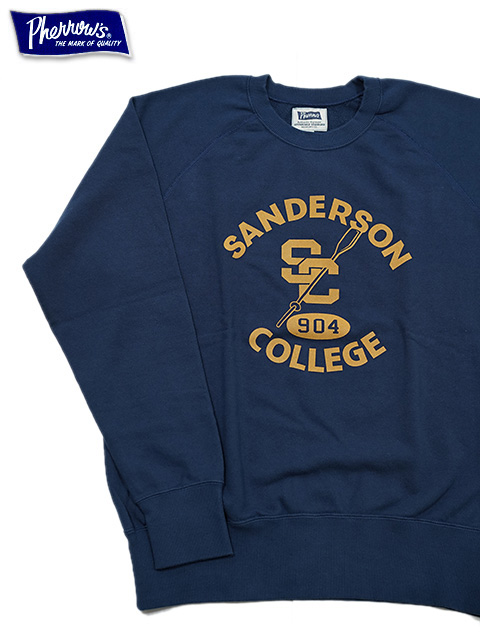 画像1: 【 Pherrow's（フェローズ） 】　フロッキープリントスウェット [ SANDERSON COLLEGE ] [ NAVY ]