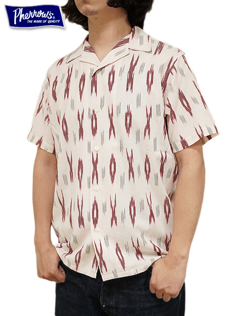 画像1: 【 Pherrow's（フェローズ） 】 COTTON OPEN SHIRT [ IKAT DESIGN ] [ NATURAL ] 【 メール便可 】