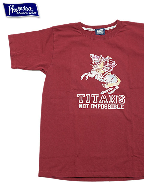 画像1: 【 Pherrow's（フェローズ） 】　プリントT-シャツ [ TAITANS ] [ BURGUNDY ] [ カタログ未掲載 ] 【 メール便可 】