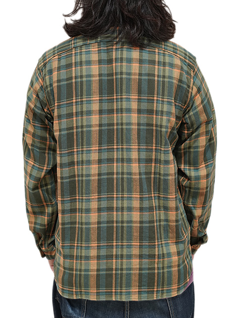 画像2: 【 Pherrow's（フェローズ） 】　ガチャポケフランネルワークシャツ　[ Flannel Work Shirts ] [ GREEN × ORANGE CHECK ]