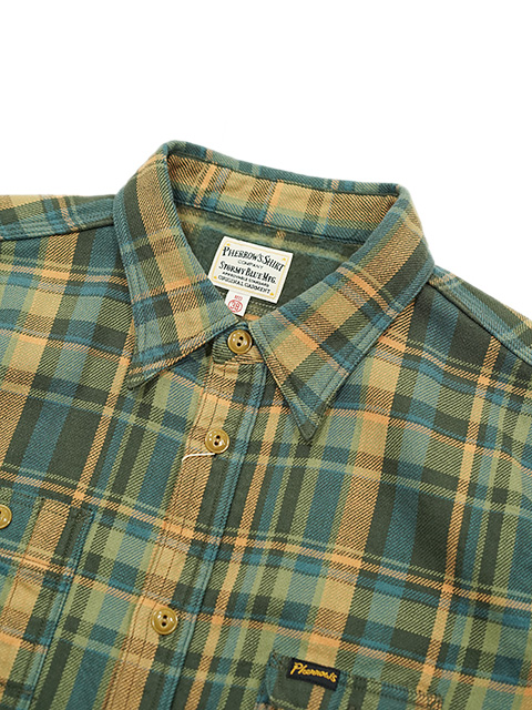 画像3: 【 Pherrow's（フェローズ） 】　ガチャポケフランネルワークシャツ　[ Flannel Work Shirts ] [ GREEN × ORANGE CHECK ]