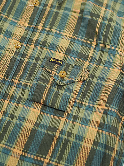 画像4: 【 Pherrow's（フェローズ） 】　ガチャポケフランネルワークシャツ　[ Flannel Work Shirts ] [ GREEN × ORANGE CHECK ]
