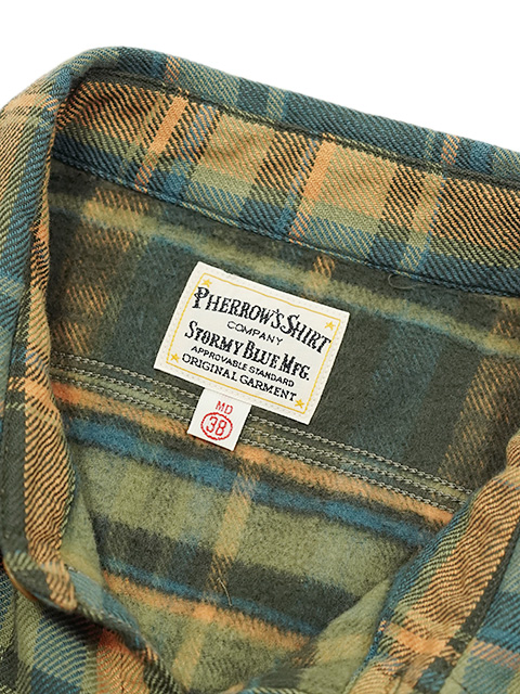 画像10: 【 Pherrow's（フェローズ） 】　ガチャポケフランネルワークシャツ　[ Flannel Work Shirts ] [ GREEN × ORANGE CHECK ]