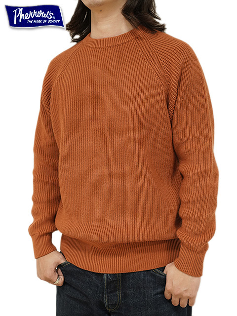画像1: 【 Pherrow's（フェローズ） 】　ラグランコットンニット　[ RAGLAN COTTON KNIT ][BROWN]