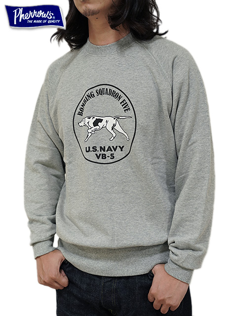 画像1: 【 Pherrow's（フェローズ） 】　ラグランスリーブプリントスウェット [ U.S.NAVY VB-5 ] [ H.GRAY ]