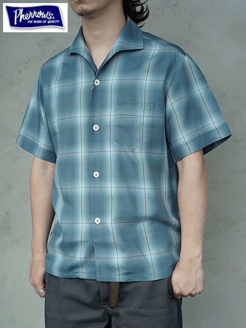 画像1: 【 Pherrow's（フェローズ） 】 半袖イタリアンカラーシャツ [  ITALIAN COLLAR SHIRTS ] [ BLUE ] 【 メール便可 】
