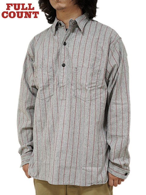 画像1: 【 FULLCOUNT（フルカウント） 】　ベースボールストライププルオーバーシャツ 　[ Baseball Stripe Pullover Shirts ] [ Grey x Red ]