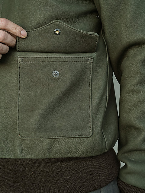 画像6: 【 Y'2 LEATHER（ワイツーレザー） 】　TYPE A-2 [ Deer Skin ] [ 鹿革 ] [ OLIVE ] [ 限定モデル ]