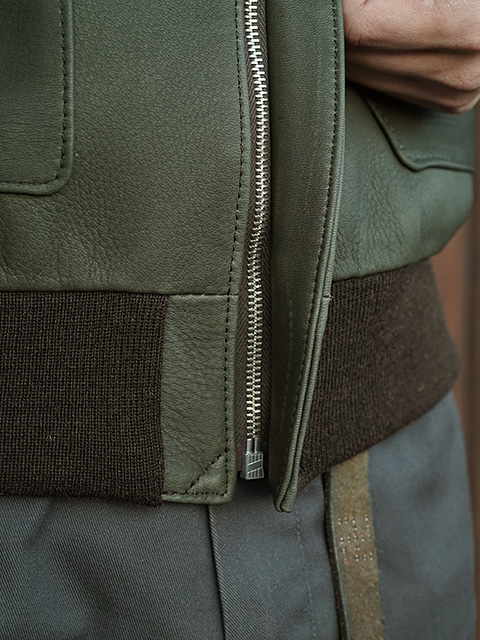 画像7: 【 Y'2 LEATHER（ワイツーレザー） 】　TYPE A-2 [ Deer Skin ] [ 鹿革 ] [ OLIVE ] [ 限定モデル ]