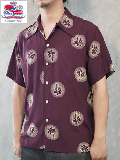画像1: 【 DUKE KAHANAMOKU（デュークカハナモク） 】　半袖アロハシャツ　[ WONDROUS PALM TREE ] [ BURGUNDY ]