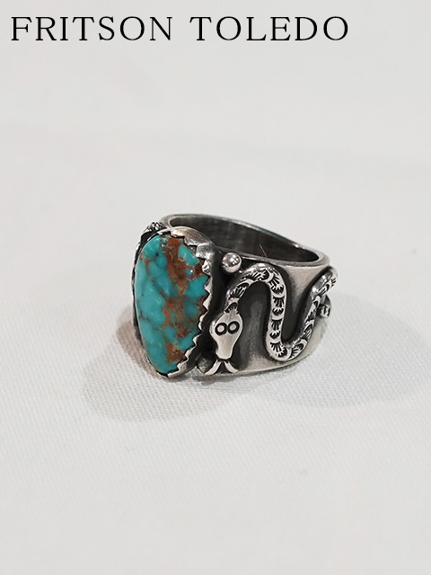 画像1: 【 Fritson Toledo　（フリットソントレド） 】 ターコイズスネークリング [ Turquoise Snake Ring ] [ Pilot Mt Turquois ( パイロットマウンテン ) ] [ 23号 ]