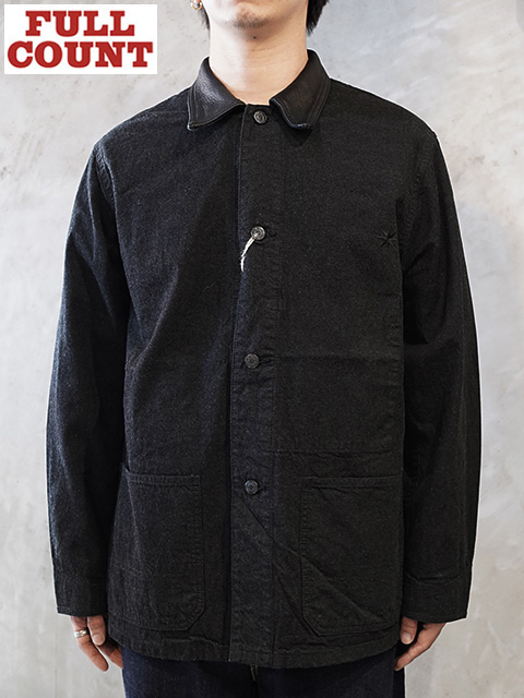 画像1: 【 FULLCOUNT x GDC（フルカウント） 】　レザーカラーデニムチョアジャケット　[ Leather Collar Denim Chore Jacket ] [ BLACK ]