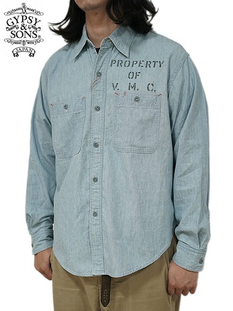 画像1: 【 GYPSY & SONS（ジプシー&サンズ） 】　シャンブレーワークシャツ 　[ 5oz CHAMBRAY WORK SHIRTS ] [ BLUE ] [ Used Wash ]