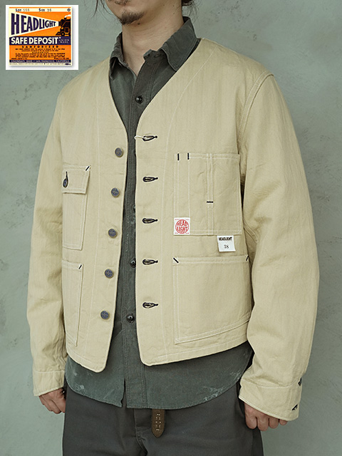 画像1: 【 HEAD LIGHT（ヘッドライト） 】　10oz. RANDOM HBT WORK VEST ( FULL SLEEVES ) [ 実名復刻モデル ]