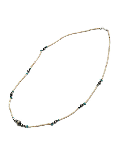 画像2: 【 Indian Jewelry（インディアン ジュエリー） 】 ナバホビーズネックレス [ Navajo Silver x  Turquoise x White Shell ] [ 72cm ] 【 メール便可 】