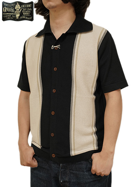 画像1: 【 ORGUEIL（オルゲイユ） 】 ストライプニットシャツ  [ Stripe Knit Shirt ] [ Black ]